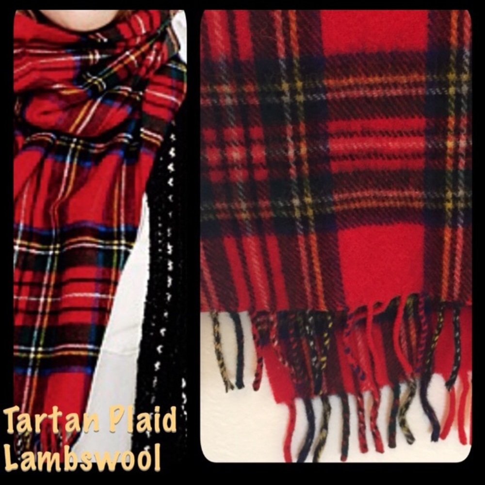 SCOTTISH Red Tartan Plaid 100% Lambswool Scarf